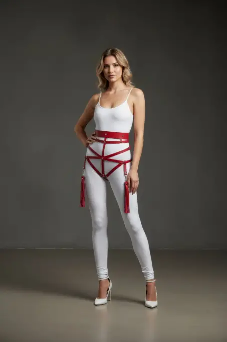 Kırmızı Kadın Kemer Çok Bantlı Püsküllü Vücut Kemer - APFT397 - 1