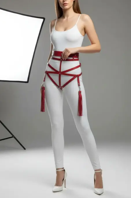 Kırmızı Kadın Kemer Çok Bantlı Püsküllü Vücut Kemer - APFT397 - 2