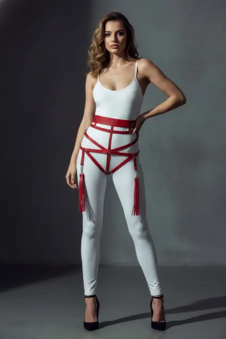 Kırmızı Kadın Kemer Çok Bantlı Püsküllü Vücut Kemer - APFT397 - 3