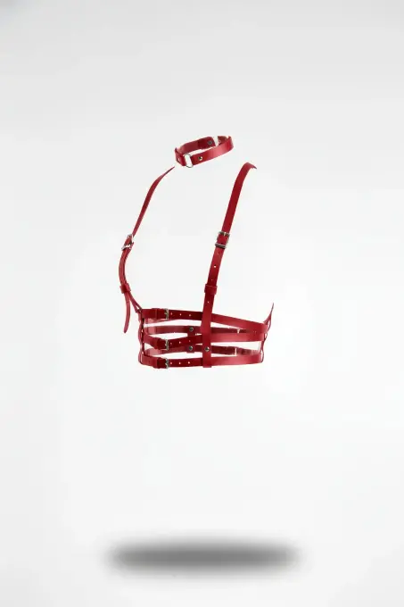 Kırmızı Kadın Kemer Çok Bantlı Vücut Aksesuarı Boyun Detaylı - APFT615 - 1