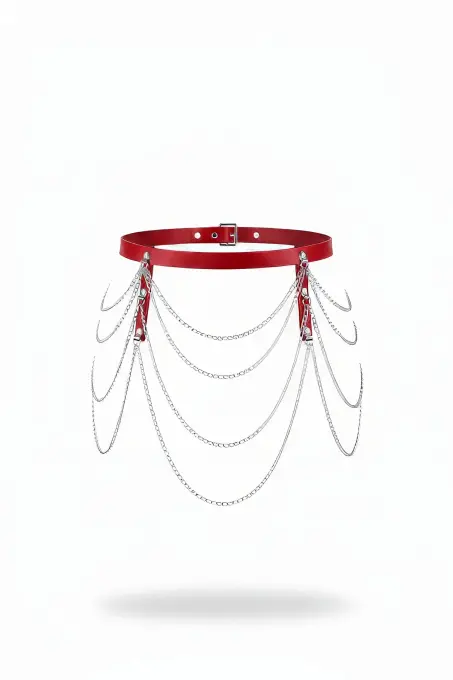 Kırmızı Kadın Kemer Çok Katmanlı Zincir Detaylı Bel Aksesuarı - APFT921 - 1