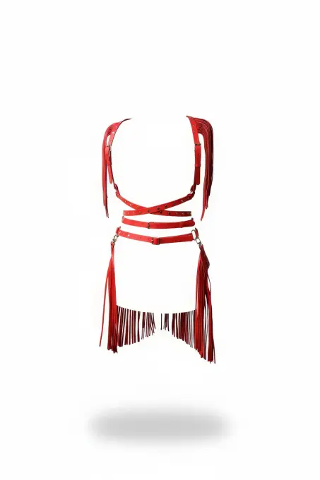 Kırmızı Kadın Kemer Çoklu Deri Vücut Aksesuarı - APFT1005 - 1