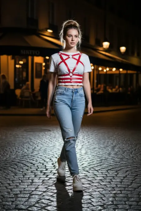 Kırmızı Kadın Kemer Çoklu Şeritli Metal Halka Detaylı Vücut Aksesuarı - APFT955 - 3