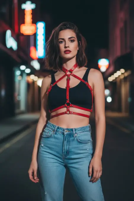 Kırmızı Kadın Kemer Çoklu Şeritli Tokalı Vücut Aksesuarı - APFT119 - 3