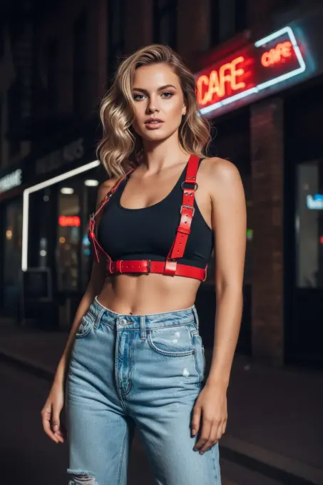 Kırmızı Kadın Kemer Çoklu Tokalı Deri Vücut Aksesuarı - APFT529 - 2