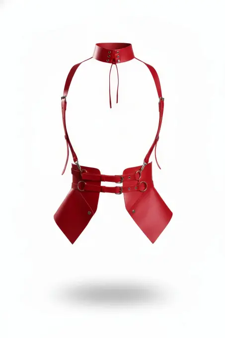 Kırmızı Kadın Kemer Deri Boyunluklu Korsaj Detaylı - APFT622 - 1