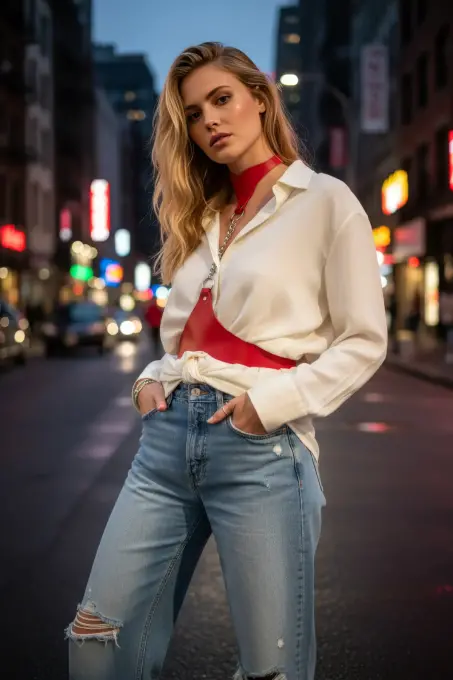 Kırmızı Kadın Kemer Deri Boyunluklu Zincir Detaylı - APFT1265 - 3