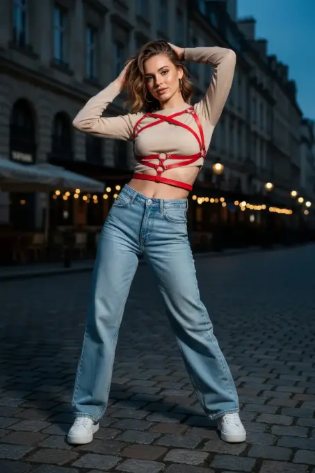 Kırmızı Kadın Kemer Deri Çapraz Bantlı Vücut Kemer - APFT991 - 1