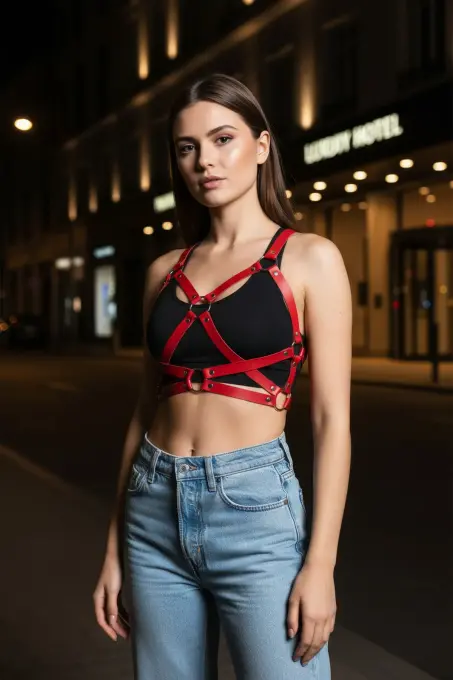 Kırmızı Kadın Kemer Deri Çapraz Vücut Aksesuarı - APFT816 - 4