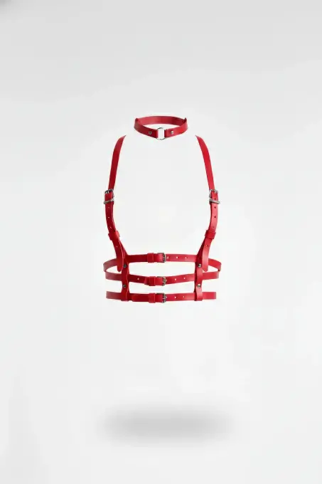 Kırmızı Kadın Kemer Deri Çoklu Şeritli Tokalı Vücut Aksesuarı - APFT615 - 1