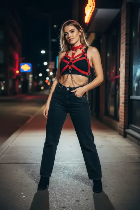 Kırmızı Kadın Kemer Deri Çoklu Şeritli Vücut Aksesuarı - APFT517 - 3