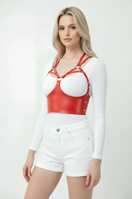 Kırmızı Kadın Kemer Deri Korse Tipi Vücut Aksesuarı - APFT872 - 1