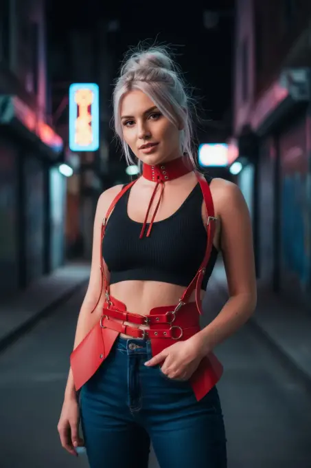 Kırmızı Kadın Kemer Deri Omuz Detaylı Geniş Korse Bel Aksesuarı - APFT622 - 2