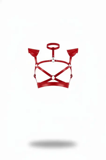 Kırmızı Kadın Kemer Deri Omuz Detaylı Vücut Bağlaması - APFT996 - 1