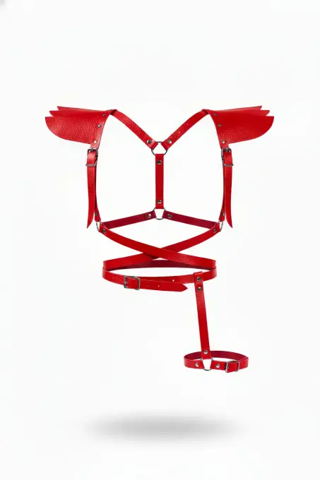 Kırmızı Kadın Kemer Deri Omuz Detaylı Vücut Harness Aksesuarı - APFT740 - 1