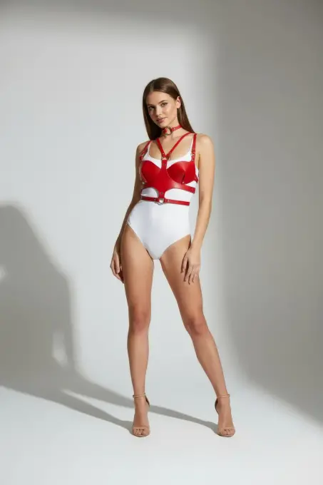 Kırmızı Kadın Kemer Deri Tokalı Vücut Aksesuarı - APFT1296 - 2