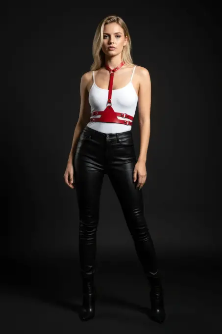 Kırmızı Kadın Kemer Deri Vücut Aksesuarı - APFT17 - 1