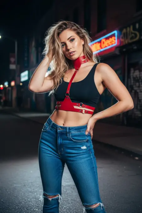 Kırmızı Kadın Kemer Deri Vücut Aksesuarı - APFT22 - Angels Passion (1)