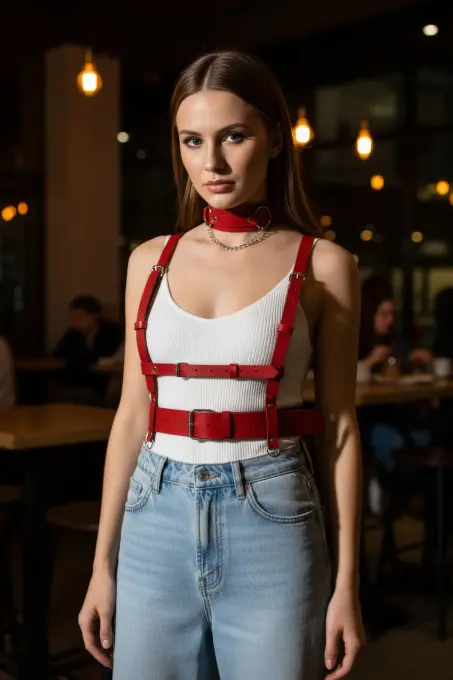 Kırmızı Kadın Kemer Deri Vücut Aksesuarı Tokalı Yelek - APFT959 - 3