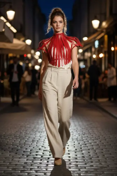 Kırmızı Kadın Kemer Deri Zımbalı Korse Detaylı - APFT1257 - 4