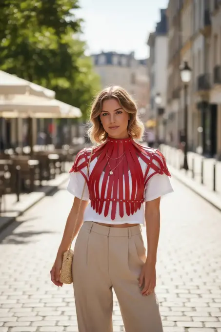 Kırmızı Kadın Kemer Deri Zımbalı Korse Detaylı - APFT1257 - 5