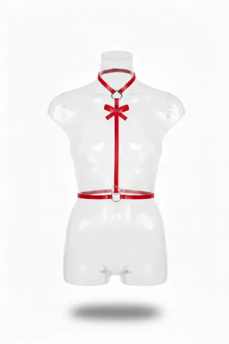 Kırmızı Kadın Kemer Fiyonk Detaylı Boyunluklu Vücut Aksesuarı - APFT127 - 1
