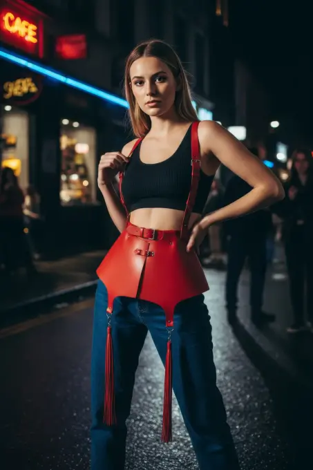 Kırmızı Kadın Kemer Geniş Deri Korse Detaylı - APFT787 - 3