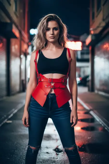 Kırmızı Kadın Kemer Geniş Korse Detaylı Çok Tokalı Bel Aksesuarı - APFT616 - 3