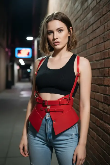 Kırmızı Kadın Kemer Geniş Korse Detaylı Çok Tokalı Bel Aksesuarı - APFT616 - 4