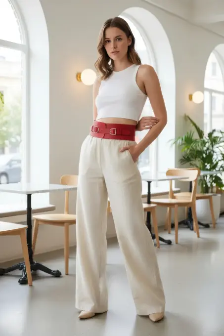 Kırmızı Kadın Kemer Geniş Korse Stil Deri Kemer - APFT875 - 1