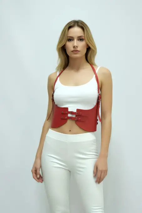 Kırmızı Kadın Kemer Geniş Korse Tokalı Bel Aksesuarı - APFT605 - 2