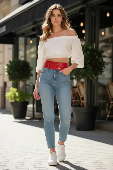 Kırmızı Kadın Kemer Kalın Halkalı Bel Aksesuarı - APFT920 - 1