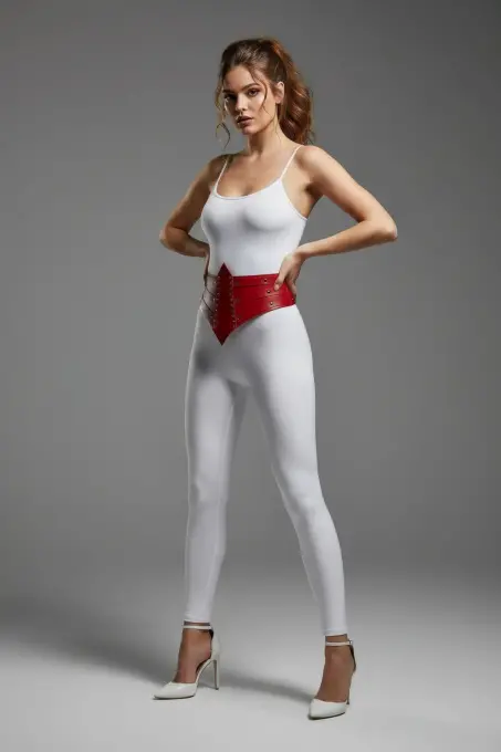 Kırmızı Kadın Kemer Kalın Korse Detaylı Zımbalı - APFT905 - 1