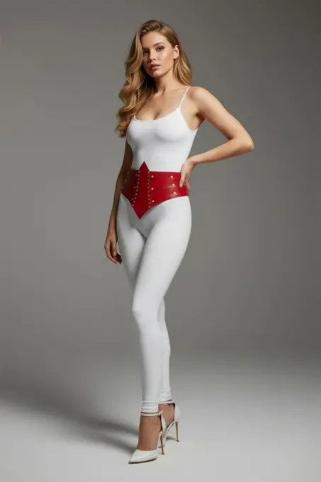 Kırmızı Kadın Kemer Kalın Korse Detaylı Zımbalı - APFT905 - Angels Passion (1)