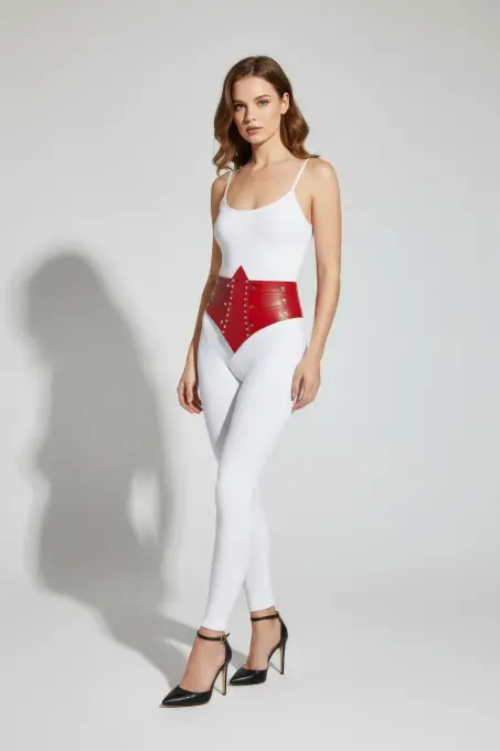 Kırmızı Kadın Kemer Kalın Korse Detaylı Zımbalı - APFT905 - 3