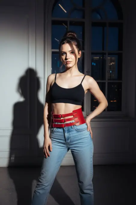 Kırmızı Kadın Kemer Kalın Üç Tokalı Bel Aksesuarı - APFT624 - 3