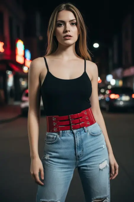 Kırmızı Kadın Kemer Kalın Üç Tokalı Bel Aksesuarı - APFT827 - 4