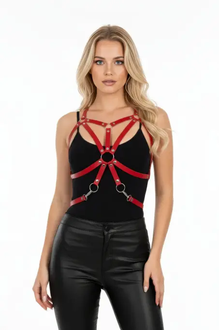 Kırmızı Kadın Kemer Metal Halka Detaylı Deri Aksesuar - APFT110 - 1