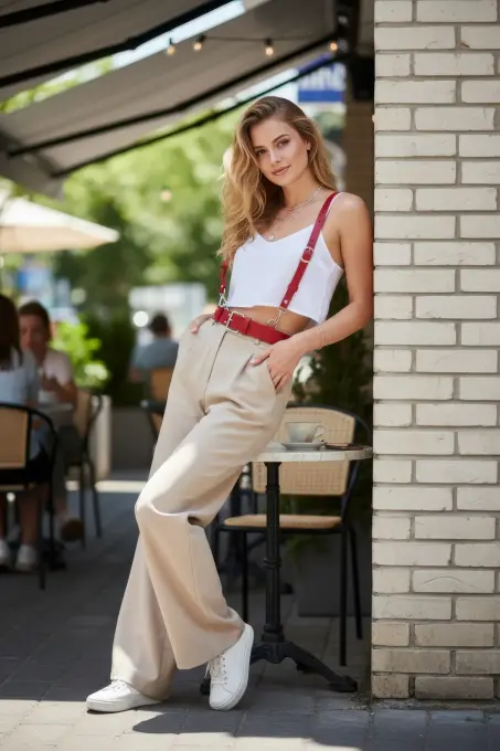 Kırmızı Kadın Kemer Omuz Detaylı Geniş Tokalı - APFT934 - 1