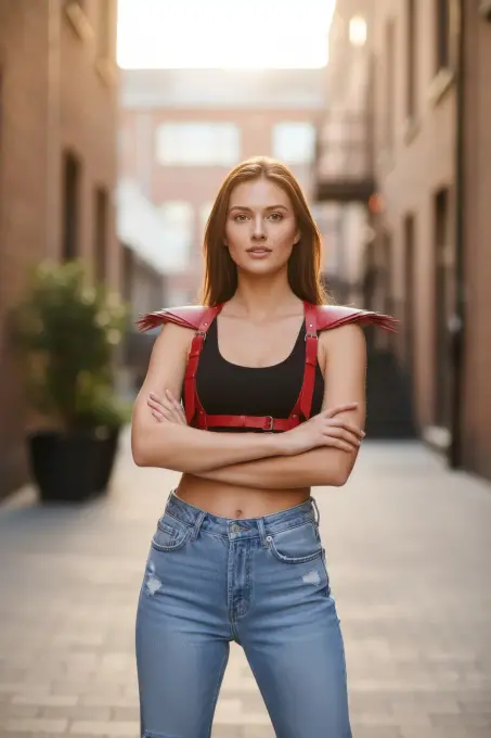 Kırmızı Kadın Kemer Omuz Zırh Detaylı Parlak Deri Aksesuar - APFT717 - 1