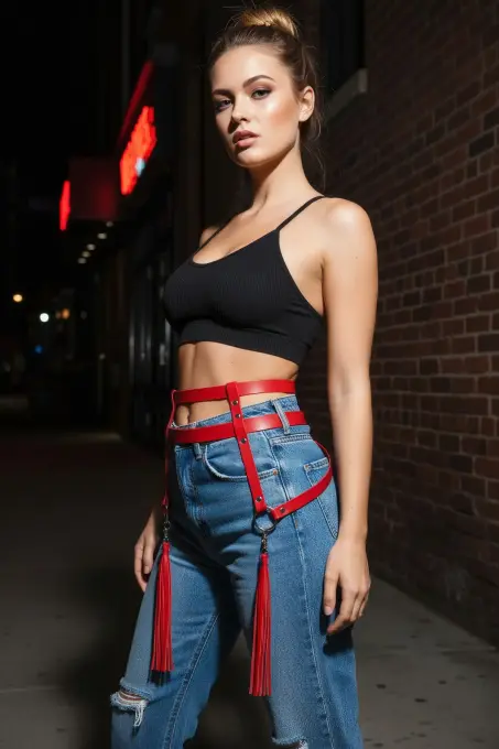 Kırmızı Kadın Kemer Püskül Detaylı Halka Tokalı - APFT645 - 3