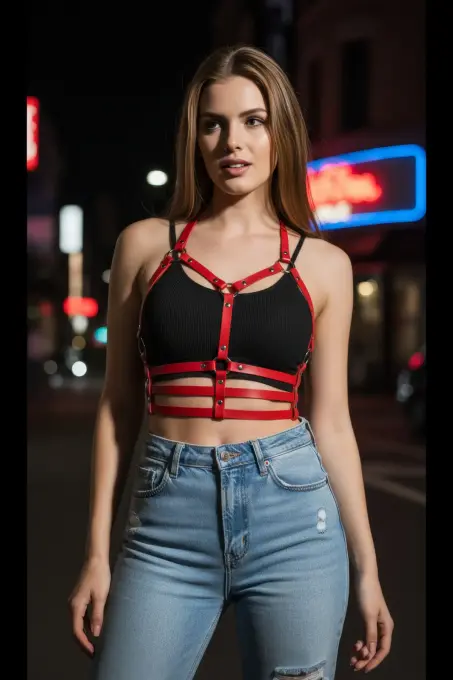 Kırmızı Kadın Kemer Suni Deri Çoklu Halka Detaylı Gövde Aksesuarı - APFT760 - 3