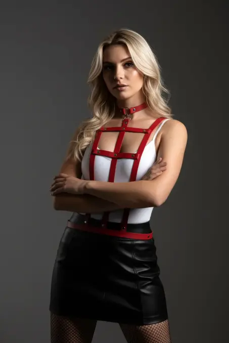 Kırmızı Kadın Kemer Suni Deri Çoklu Şeritli Vücut Aksesuarı - APFT4 - 1