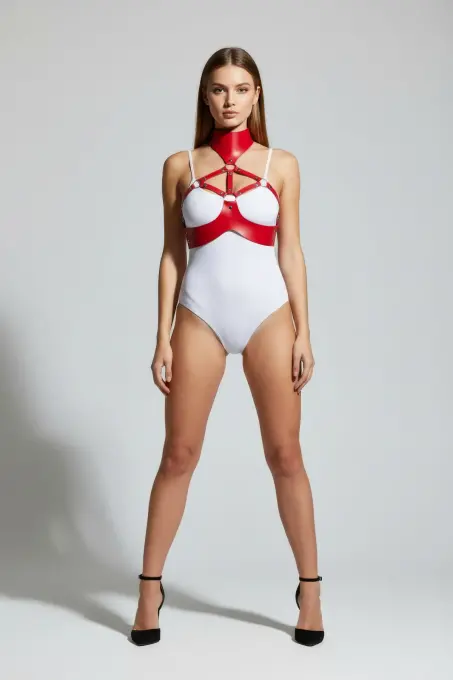 Kırmızı Kadın Kemer Suni Deri Vücut Korse Aksesuarı - APFT1237 - 3