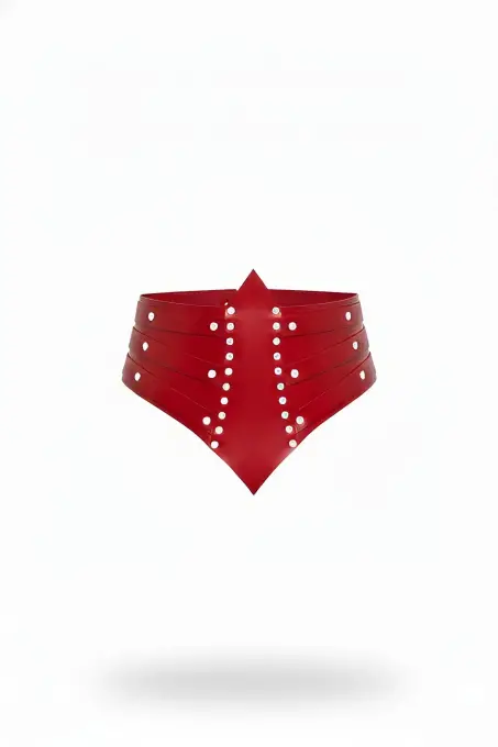 Kırmızı Kadın Kemer Zımba Detaylı Geniş Bel Aksesuarı - APFT905 - 1