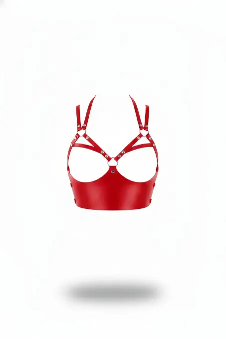 Kırmızı Kadın Kemer Zımba Detaylı Metal Halkalı Korse - APFT872 - 1