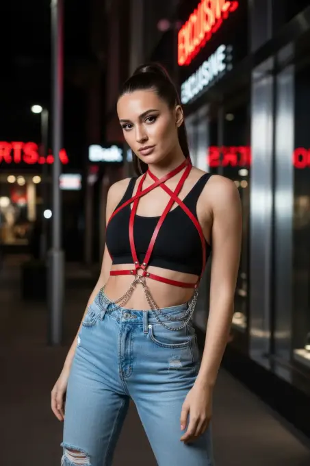 Kırmızı Kadın Kemer Zincir Detaylı Çapraz Vücut Kemeri - APFT52 - 3