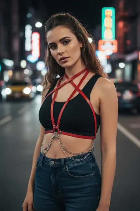 Kırmızı Kadın Kemer Zincir Detaylı Çapraz Vücut Kemeri - APFT52 - 4