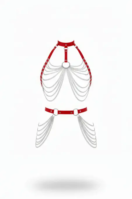 Kırmızı Kadın Kemer Zincir Detaylı Deri Vücut Aksesuarı - APFT701 - 1