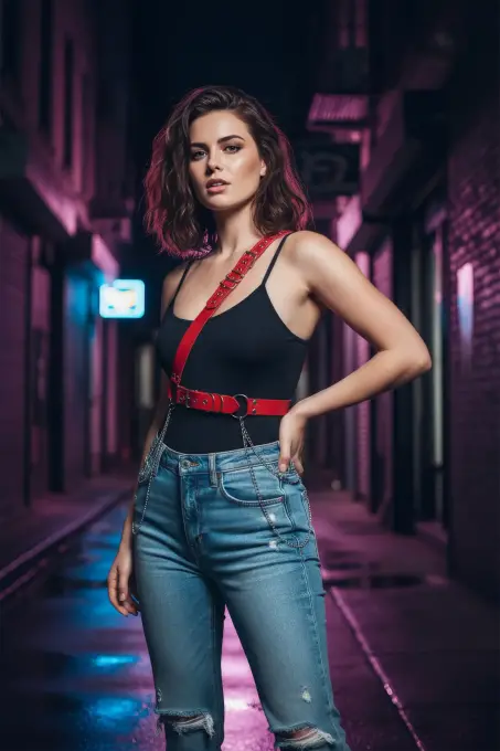 Kırmızı Kadın Kemer Zincir Detaylı Deri Vücut Aksesuarı - APFT813 - 3